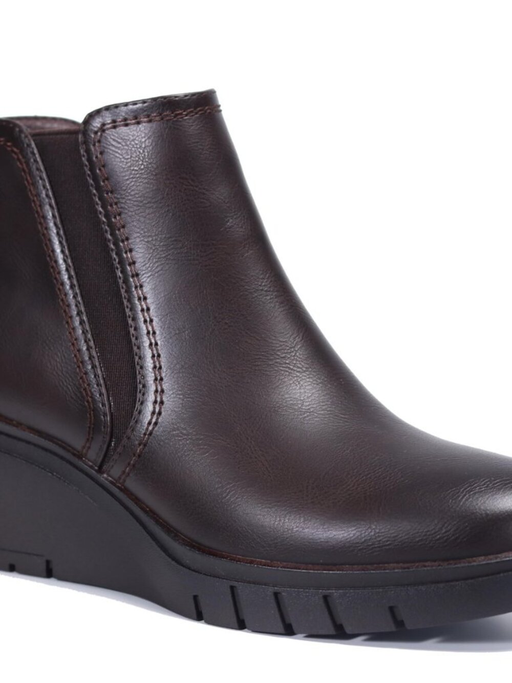 Women's Ankle Boots with Wedge Heel & Elastic Side Band, Comfortable Round Toe